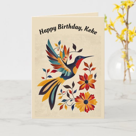 Editable Folk Art Hummingbird Karte (Gelbe Blume)