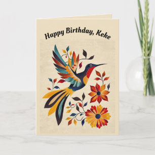 Editable Folk Art Hummingbird Karte