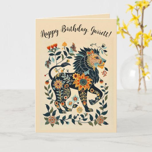 Editable Folk Art Lion Karte (Gelbe Blume)