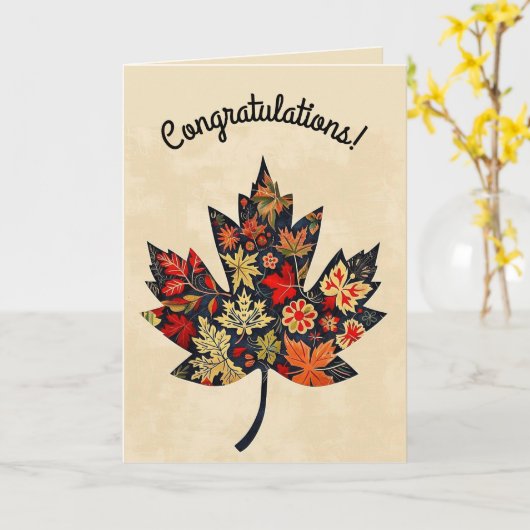 Editable Folk Art Maple Leaf Karte (Gelbe Blume)