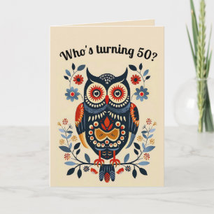 Editable Folk Art Owl and Blume Karte