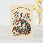 Editable Folk Art Peacock Karte (Gelbe Blume)