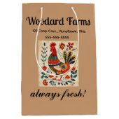 Editable Folk Art Rooster Mittlere Geschenktüte (Vorderseite)