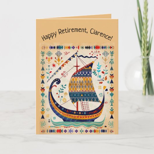 Editable Folk Art Sailing Ship Card Karte (Vorderseite)