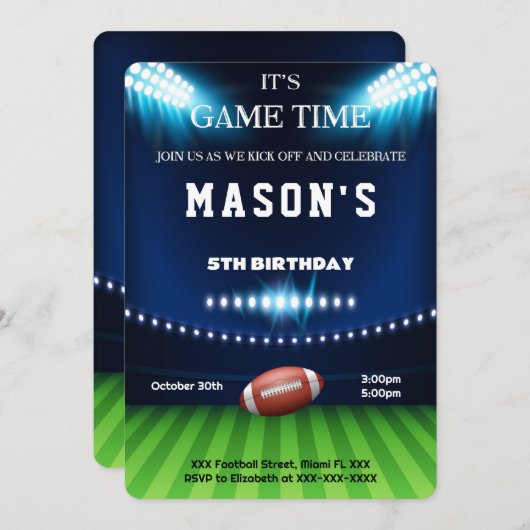 Editable Football Birthday Einladung (Vorne/Hinten)