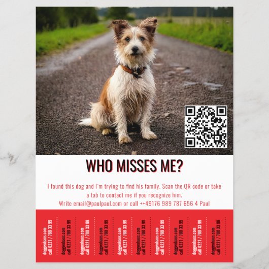 Editable Found Dog Poster With QR Code & Tear‑Off Flyer (Vorne)