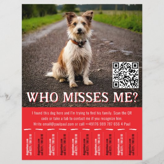 Editable Found Dog Poster With QR Code & Tear‑Off  Flyer (Vorne)