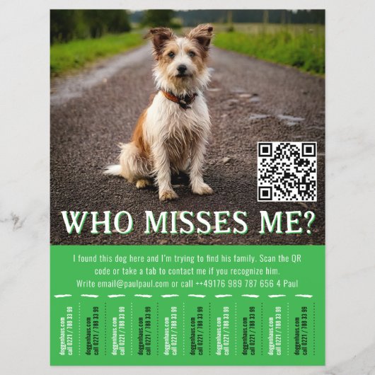 Editable Found Dog Poster With QR Code & Tear‑Off  Flyer (Vorne)