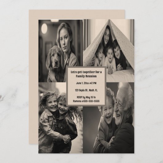 Editable Four Photo Party  Einladung (Vorne/Hinten)