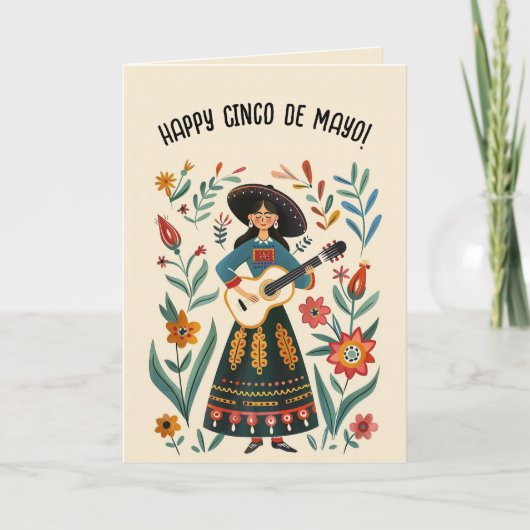 Editable Frau mit Gitarre Happy Cinco de Mayo Karte (Vorderseite)