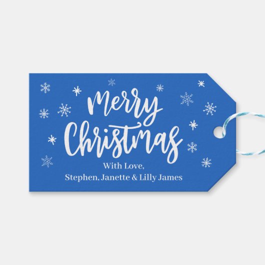 EDITABLE Frohe Weihnachten Blau & Weiß Geschenkste Geschenkanhänger (Vorderseite (Horizontal))