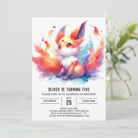 Editable Fun Fox Birthday Einladung (Stehend Vorderseite)