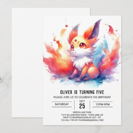 Editable Fun Fox Birthday Einladung (Vorne/Hinten)