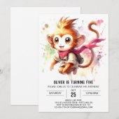 Editable Fun Monkey Birthday Einladung (Vorne/Hinten)