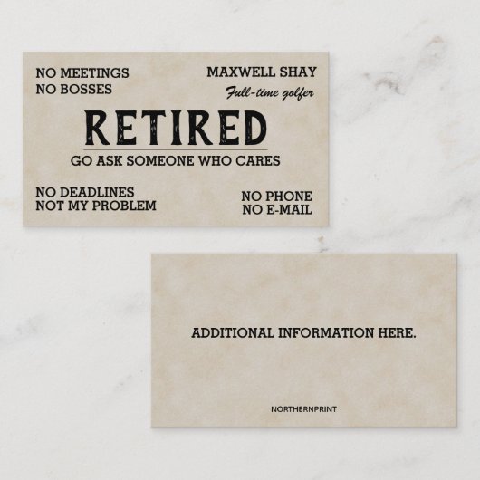 Editable Funny Retirement  Visitenkarte (Vorne/Hinten)