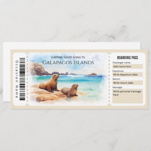 Editable Galapagos Island Flugzeug Boarding Pass Einladung (Vorne/Hinten)