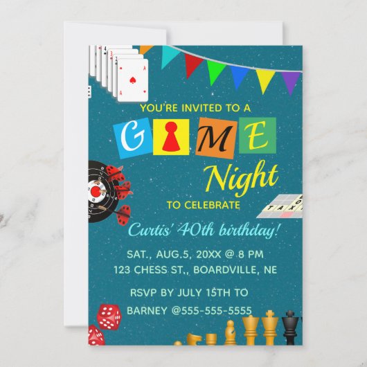 Editable Game Night Geburtstag Einladung (Vorderseite)
