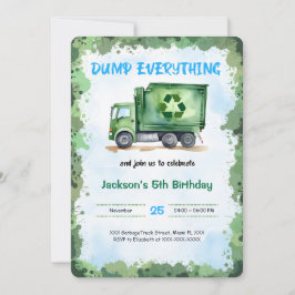 Editable Garbage Truck Birthday Party Einladung