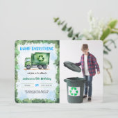 Editable Garbage Truck Birthday Party Foto Einladung (Stehend Vorderseite)