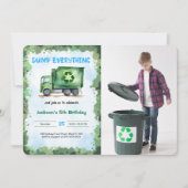 Editable Garbage Truck Birthday Party Foto Einladung (Vorderseite)