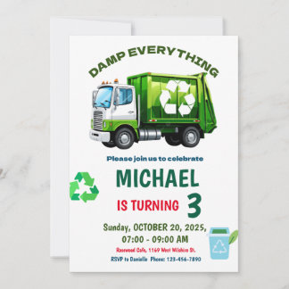 Editable Garbage Truck Birthday Party Invitation Einladung