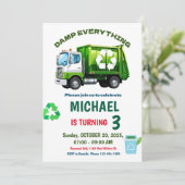 Editable Garbage Truck Birthday Party Invitation Einladung (Stehend Vorderseite)