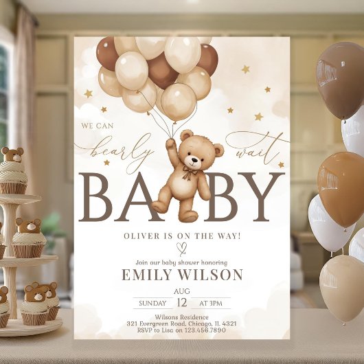 EDITABLE Gender Neutral Bear Baby Shower Invitatio Einladung