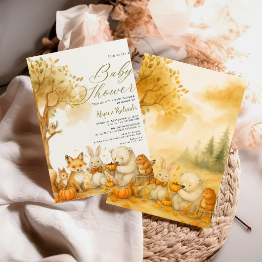 Editable Gender Neutral Fall Woodland Baby Shower Einladung