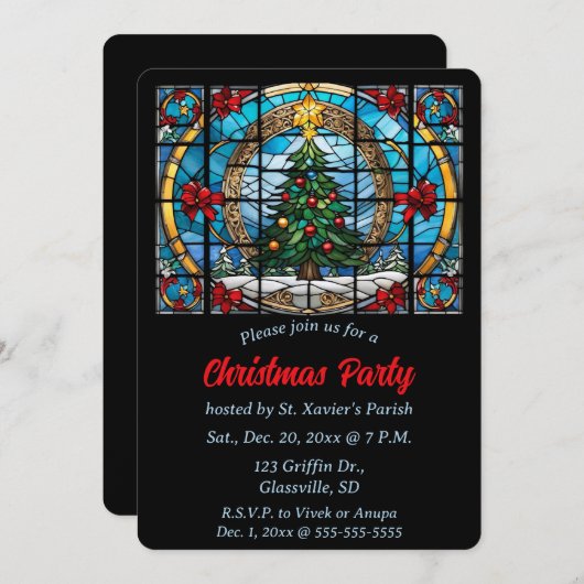 Editable gestanzte Glas Weihnachtsbaum und Bogen Einladung (Vorne/Hinten)