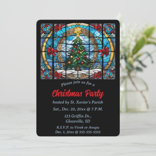 Editable gestanzte Glas Weihnachtsbaum und Bogen Einladung (Stehend Vorderseite)