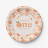 Editable Gingham Peach Paper Plates Pappteller (Vorderseite)