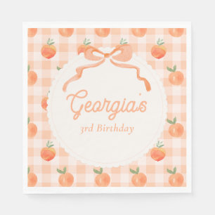 Editable Gingham Peach Party Napkins Serviette