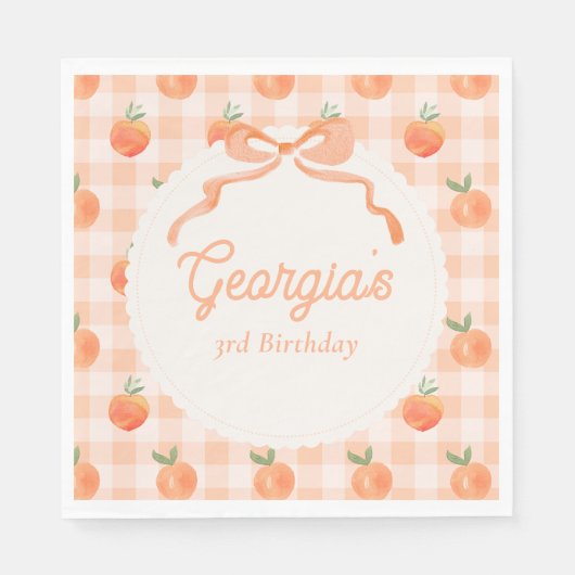 Editable Gingham Peach Party Napkins Serviette (Vorderseite)
