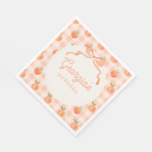 Editable Gingham Peach Party Napkins Serviette (Ecke)