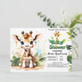 Editable Giraffe Baby Dusche Einladung (Stehend Vorderseite)
