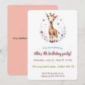 Editable Giraffe Flowers and Butterflies Einladung (Vorne/Hinten)
