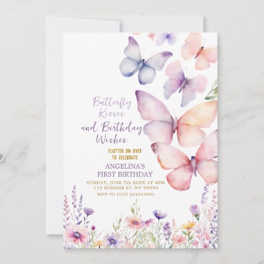 Editable Girl Butterfly zum Geburtstag Einladung (Vorderseite)