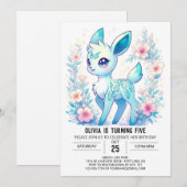 Editable Girl Deer Digital Geburtstag Einladung (Vorne/Hinten)