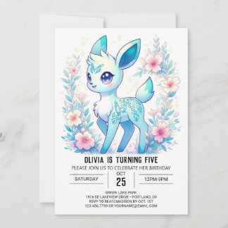 Editable Girl Deer Digital Geburtstag Einladung