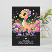 Editable Girl Dinosaur Digital Geburtstag Einladung (Stehend Vorderseite)