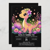 Editable Girl Dinosaur Digital Geburtstag Einladung (Vorne/Hinten)