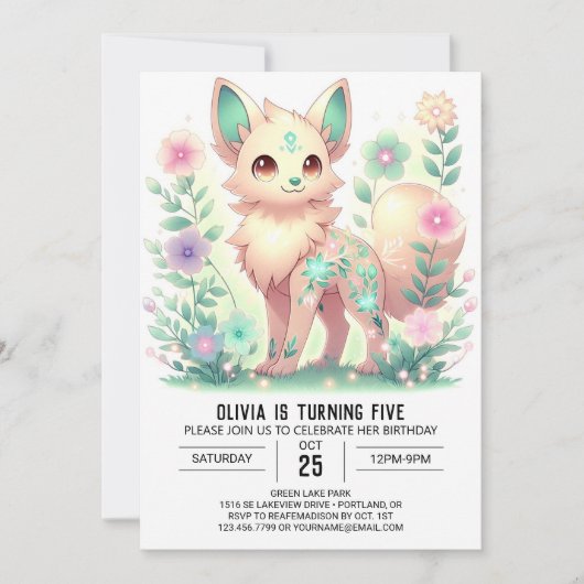 Editable Girl Forest Wolf Digital Geburtstag Einladung (Vorderseite)