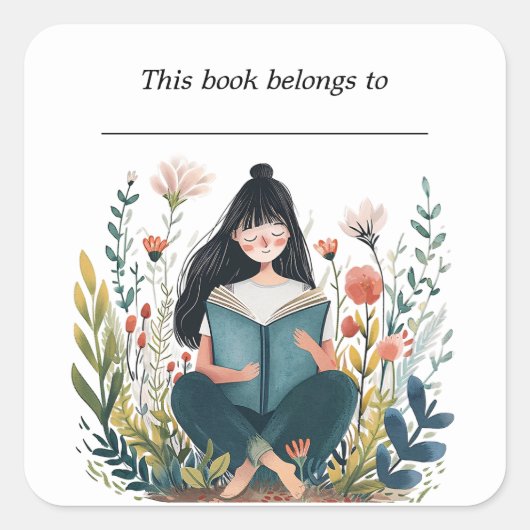 Editable Girl Reading Buchzeichen Sticker (Vorderseite)