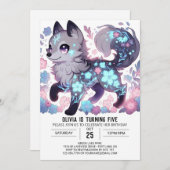 Editable Girl Wolf Digital Geburtstag Einladung (Vorne/Hinten)