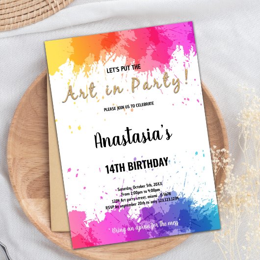 Editable Girls Art Party Card mit Brush Splash Einladung