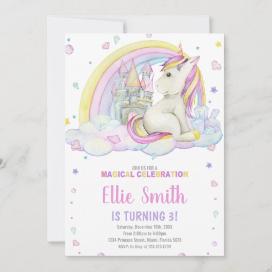 Editable Girls Fantasy Party Card mit Magic Einladung (Vorderseite)