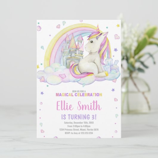 Editable Girls Fantasy Party Card mit Magic Einladung (Stehend Vorderseite)