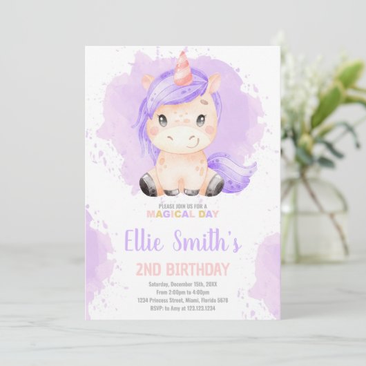 Editable Girls Fantasy Party Card with Stars Einladung (Stehend Vorderseite)