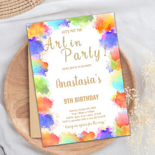 Editable Girls Painting Party Card mit Rainbow Co Einladung