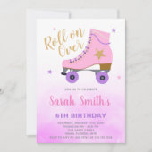 Editable Girls Roller Party laden Einladung (Vorderseite)